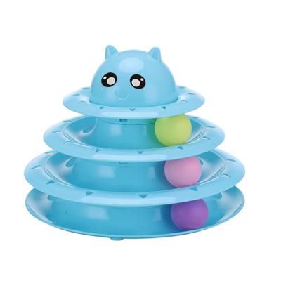 China Plastic 3 Level Sustainable Towers Interact Spinning Ball Tracks Rollercat Toy Happy Turntable for sale