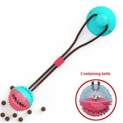 China Viable Multifunctional Interactive Cleaning Toy Ball Suction Cup Dog Chew Rope Ball Squeaky Pulling Toy for sale