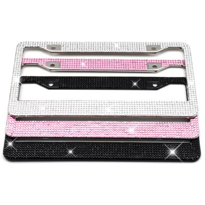 China Handcrafted Luxury Bling Stainless Steel Crystal Rhinestone Car License Plate Frame License Plate Frame for sale