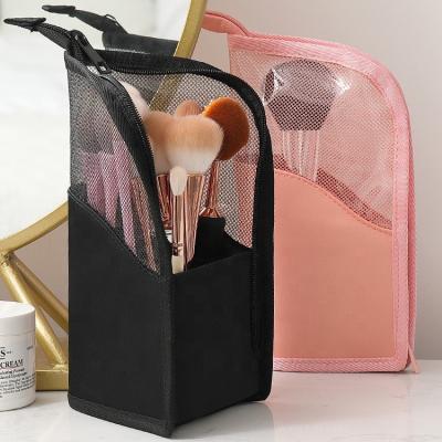 China Black Pink Logo Makeup Brush Organizer PVC Clear Eyelash Brush Bag Lady Travel Cosmetics Durable Custom Private Label Kit For Women for sale