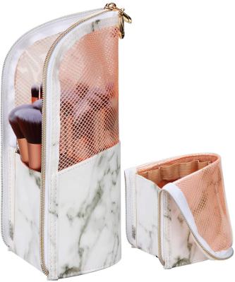 China Durable Hot Selling Gold Custom Waterproof Marble PU Brushes Portable Artist Makeup Bag Beauty Professional Make Up Cosmetic Organizer for sale