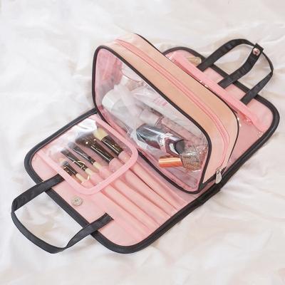 China Newest Fashion Large Capacity PVC Girls Makeup Nylon Zipper Pouch Durable Removable Clear Lip Brushes Cosmetic Filter Frames For Women for sale