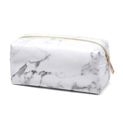 China Custom Made Durable Marble Black White Black Luxury Travel PU Makeup Pouch Organizer Waterproof Cosmetic Brush Leather Bag for sale