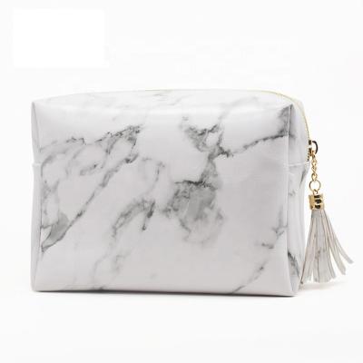 China Durable Private Label Custom Ladies Waterproof PU Leather Makeup Clutch Bag Women Marble Cosmetic Pouch With Tassel for sale