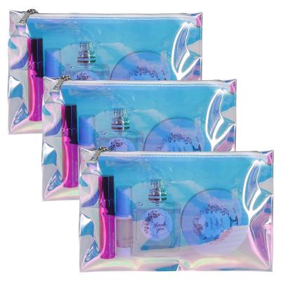 China Durable Holographic Cosmetic Bags 3pcs Iridescent PVC Lock Zipper Makeup Pouch Bag For Home Office Purse Diaper Bag for sale