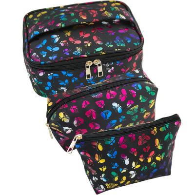 China Low MOQ Large Durable Custom Factory Space Beauty Cosmetics Makeup Travel Toiletry Butterfly Printing Women Cosmetic Bag for sale