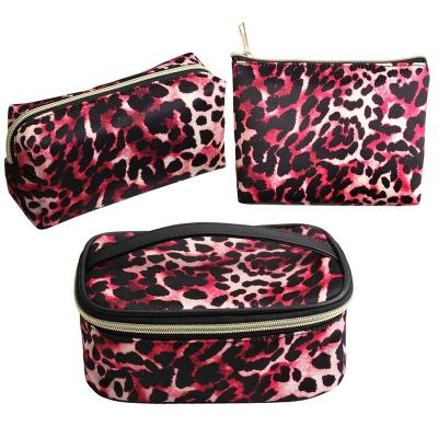 China Durable sexy classic red leopard print make up bags brand makeup bag custom pouch cosmetic bag with personal logo for sale