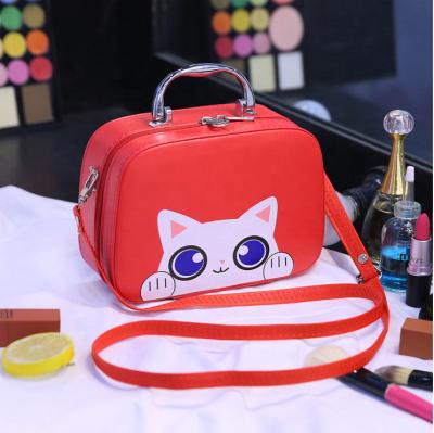 China Red Cute Girls Women's Red Cute Girls Makeup Storage Box Hot Selling Fashion Cat Portable Cosmetic Filter Frame Adjust Shoulder Strap for sale