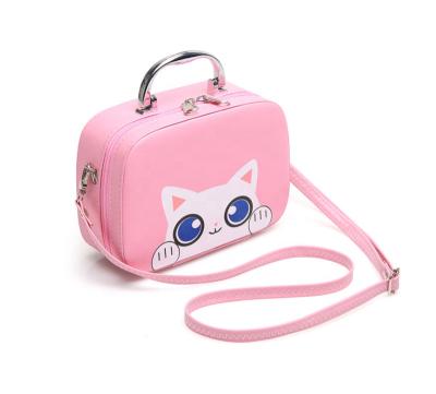 China Luxury pink cute leather nylon zipper handbag luxury fashion cat handle fashion cat handle beauty storage sweeps organizer bag for girl for sale