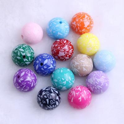 China Fashion Loose Wholesale Fashion Jewelry Necklace Beading Mix Colored Chunky Solid Printing White Flower 20mm Acrylic Beads for sale