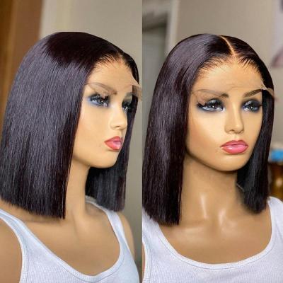 China Cheap Short Silky Straight Bob Transparent Hd Lace Human Wave Wig, 8-14inch Mink Brazilian Hair Wig, 4x4 Closure Short Bob Wigs For Black Women for sale