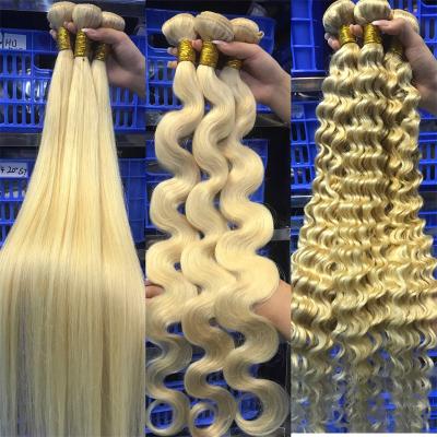 China Curly Wholesale 613 Curly Cuticle Aligned Virgin Hair, Russian Blonde Virgin Hair Bundle, 40 Inch Blonde Brazilian Hair Extension for sale