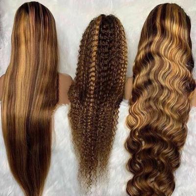 China 100% Virgin Brazilian Silky Straight Wave 150 180 Densities Hd Lace Front Wigs Highlight Long Deep Wave Hair Wigs For Black Women for sale