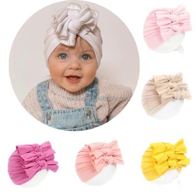 China High Quality Spring Simple Triple Simple Lightweight Cotton Knot Baby Hair Accessories Christmas Bow Turban Bow Turban Hat for sale