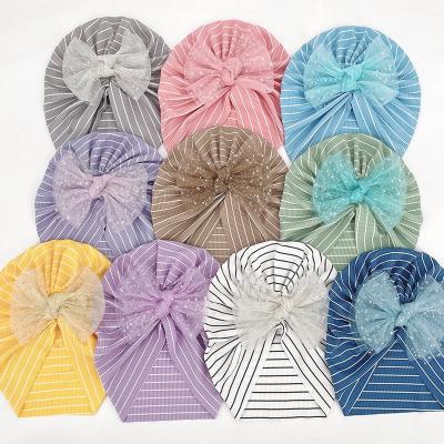 China American Shiny Spring Hat Baby Turban Mesh Sequin Topknot Striped Baby Hair Accessories Bowknot Style Outdoor Headband for sale