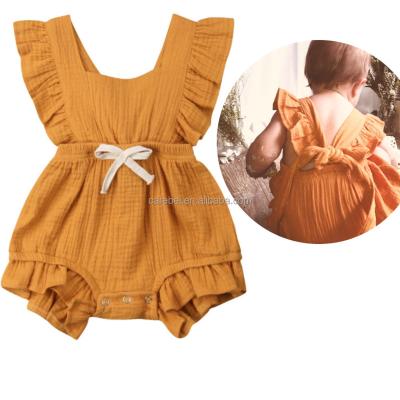 China Body Sun Sleeveless Suite Clothes 0-24M Lace Up Solid Overalls Outfits Girls Backless Ruffles Princess Baby Rompers Clothes Summer Newborn for sale