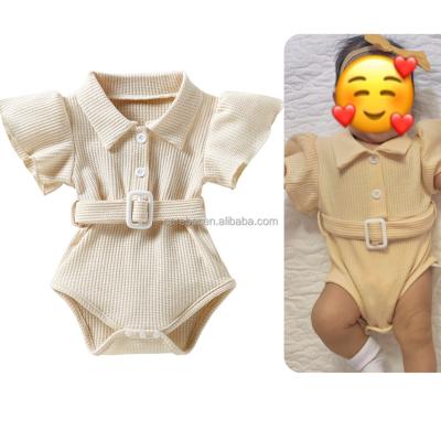 China Sleeveless Body Suite Customized Label Summer Neutral Infant Clothes Baby Clothes Pink Waffle Flight Sleeve Waistband Romper 0-18M for sale