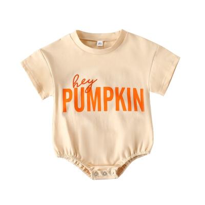 China Short Sleeve Classic Unisex Pumpkin Letters Print Shirt Onesie Cutie Triangle Jumpsuit Baby Romper 0-18 Months for sale