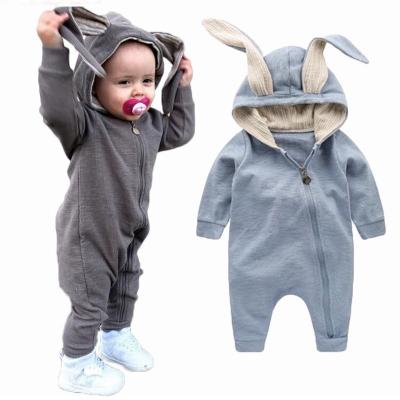 China Breathable Playsuits Cotton Sleepwear Rabbit Pajamas Overall Comfortable Unisex Baby Ears Hooded Zipper Romper Baby Boy Clothes Newborn for sale