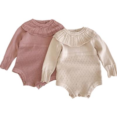 China Autumn Solid Baby Bodysuits Clothing Comfy Long Sleeve Overalls Knitted Overalls Rompers Cotton Ruffle Romper For Girls for sale