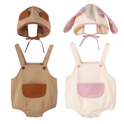 China Cozy Korean Style Animal Hat Set Patchwork Infant Overall Sleeveless Jumpsuit Equipment Suspender Overalls+Cute Hat for sale