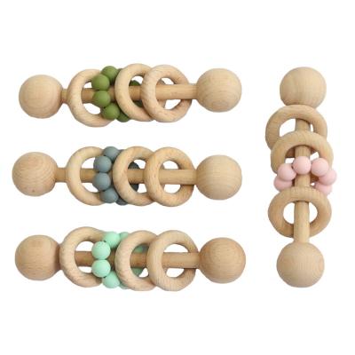 China Eco-Friendly Newborns Accompany To Relieve Stress Mobile Teether Montessori Educational Toys Beech Hand Wooden Rattle Bells Beads Stroller Toy for sale