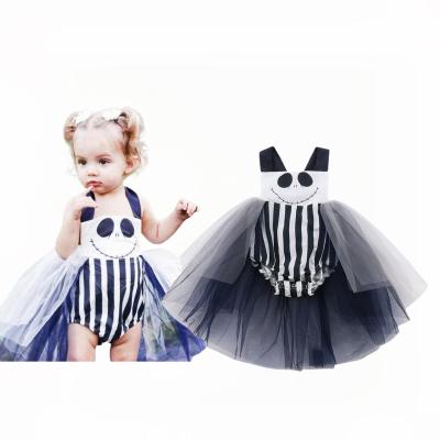 China Sleeveless One-Piece Clothes Lace Up Tutu Dress Girl Overalls Nightmare Halloween Baby Infant Romper With Spooky Ghost Pattern for sale