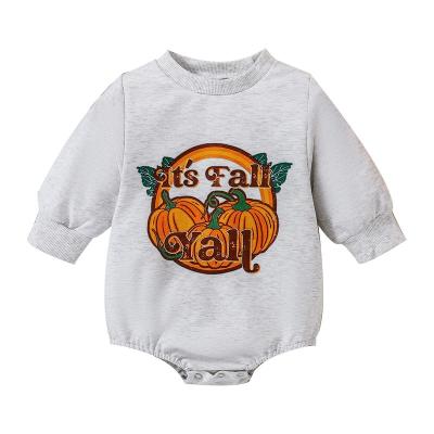 China Yall Outfit Baby Rompers Jumpsuit Autumn Gray Long Sleeve Sweatshirt Boutique It Pumpkin Print For Halloween Party for sale