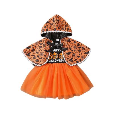 China Anti-wrinkle 1-5 Year Baby Halloween 2 Sets Tutu Dress Costume Lace Up Mesh Tulle Princess Skirt With Witch Coat Pumpkin Pattern for sale