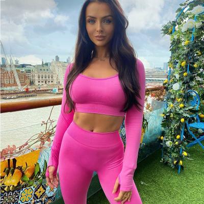 China Breathable Yoga Set Longsleeve Rib Leggings Lady Seamless Yogawear and Lungewear Repreve Clothing Pantsuit for sale