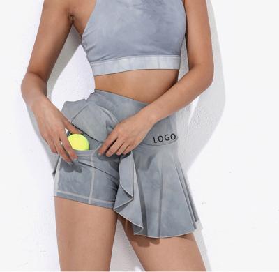 China BORDE Wholesale Women Logo Sports Workout High Stretchy Custom Made Plus Size Tie Dye Sportswear Pleated Tennis Skirt With Pocket for sale