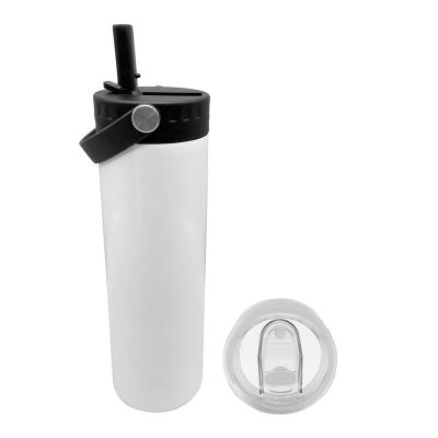 China Modern White Straight Sublimation Water Bottle Stainless Steel Tumbler Straw Lid And Slide Lid 20 Ounce Skinny Tumblers for sale