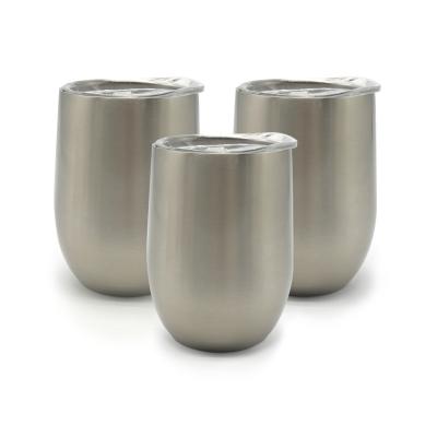 China Viable Stainless Steel 12oz Wine Tumbler Vacuum Insulated Stemless Egg Sublimation Tumbler Coffee Mug for sale