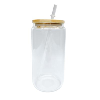 China Modern 12oz 16oz Frosted Clear Water Juice Blank Sublimation Glass Mugs Drinking Glasses With Bamboo Lid for sale