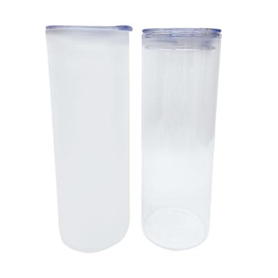 China Modern USA Warehouse 25oz Frosted Clear Sublimation Glass Cups Soda Coffee Glass Jar With Lid And Plastic Straw for sale