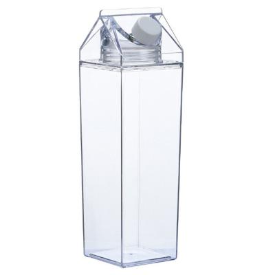 China Plain Clear Colored Cartoon Clear 500ml Viable Reusable Plastic Milk Tumbler Acrylic Juice Milk Carton Box Shaped Water Bottle for sale