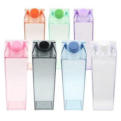 China 500ml Fashionable Acrylic Reusable Square Plastic Cardboard Water Bottles Cute Milk Sports Milk Cardboard Water Bottle With Lid for sale