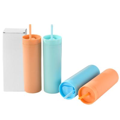 China Sustainable Customized Lean Straight Matte Tumbler Plastic Mug Drinking Double Wall Water Bottle With Straw for sale