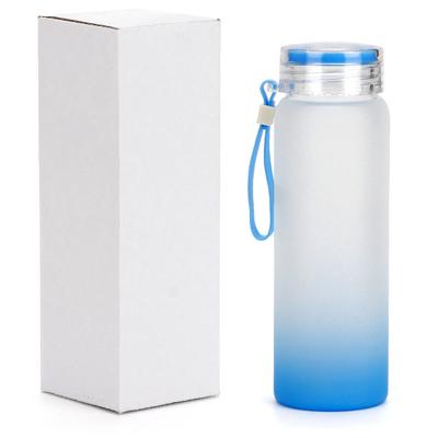 China Amazon Success 17oz Viable White Gradient Sublimation Colored Frosted Glass Water Bottle For Hot Printing for sale