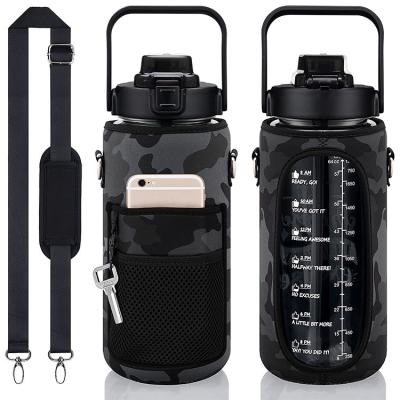 China Tritan BPA Viable Leak Free 2L Water Bottle With Storage Sleeve And Tie Inspirational Water Bottle With Time Marker for sale