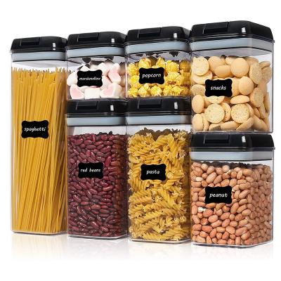 China Sustainable 7-Piece Set BPA Dry Home Food Kitchen Storage Organization Cereal Lids Air Storage Clear Seal Free Tight Easy Open Jar for sale