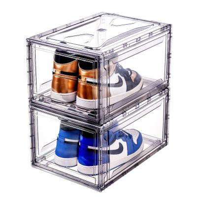 China Sustainable Magnetic Clear Shoes Box Clear Plastic Stackable Organizer Magnetic Plastic Storage Sneaker for sale