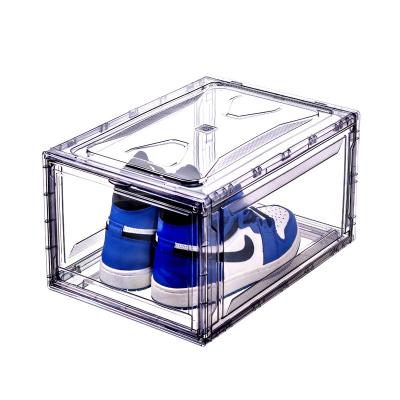 China Sustainable Storage Shoes Box Plastic Foldable Magnetic Sneaker Display Box Drop Front Shoe Box for sale