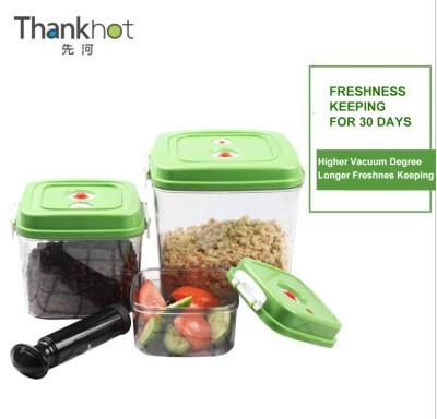 China Freshness Preservation 3 Size Set Eco - Friendly Square Plastic Vacuum Air To Squeeze Food Storage Container With Pump for sale