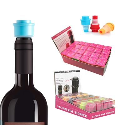 China Food Safety 2020 Hot 24pcs in PDQ Set Press Vacuum Red Wine Bottle Stopper Wine Taste Pump Type Saver for sale