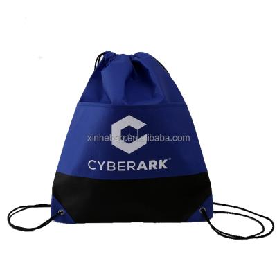 China Cheap reusable promotional non woven drawstring bag handled with front pocket for sale