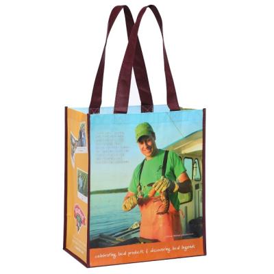 China Durable Custom Full CMYK Laminated PP Woven Shopping Bag / Durable Grocery Tote Bag With Handles for sale