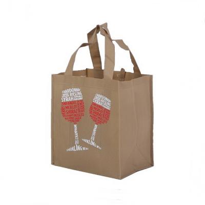 China Hot Sale Logo Printing Promotional Non Woven Reusable Custom Wine Packaging Bag Handled Portable Bottle Bag With Dividers for sale