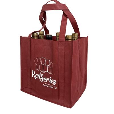 China Bolsa de vino Reusable Wine Bag 4bottle 6 Bottle Woven Fabric Wine Bag Non Woven Promotional Handled Nonwoven Wine Bottle Bag With Handle for sale