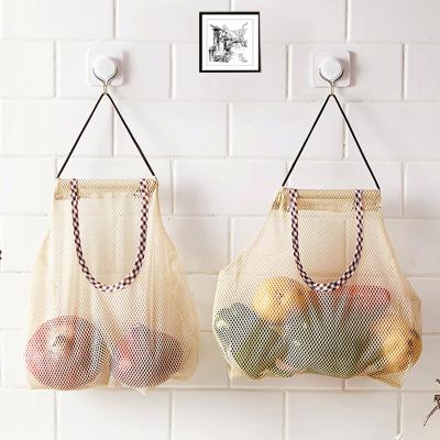 China Reusable Organic Rope Handle Cotton Twine Shopping Bags Net Bags With Long Handle For Grocery Fruit Vegetable Storage Mesh Bags for sale